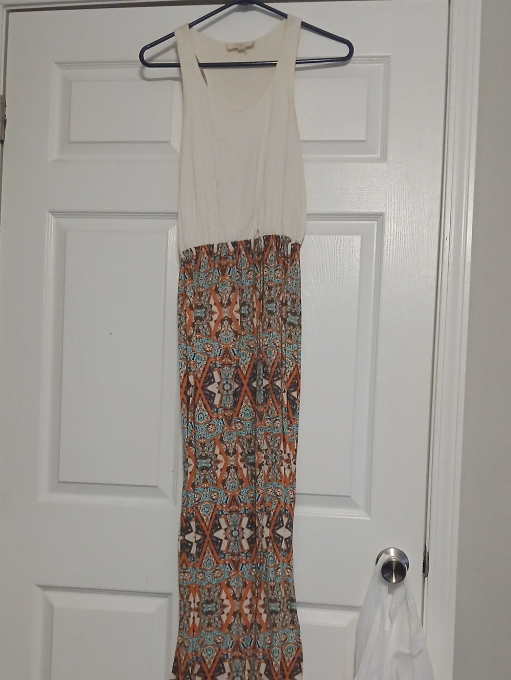 Women's White & Multicolor Patterned Maxi Dress